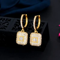 cwwzircons shiny full cz round huggie charm dangle drop earrings for women accessories high quality gold plated jewelry cz134