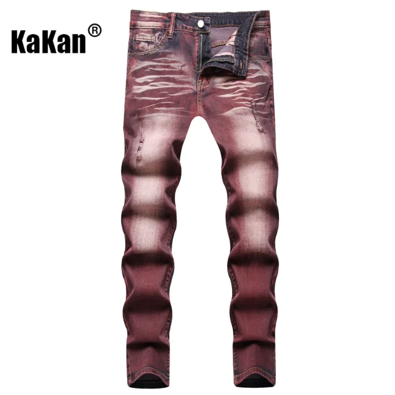 Kakan - New European and American Motorcycle Printed Tie Dyed Jeans for Men, Street Trend Elastic Straight Leg Long Jeans K53-2