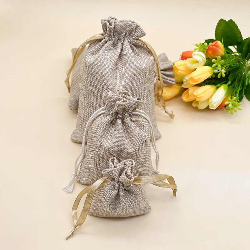 25 шт. мешок из мешковины с джутовыми мешками на шнурке джутовые мешки упаковочные
