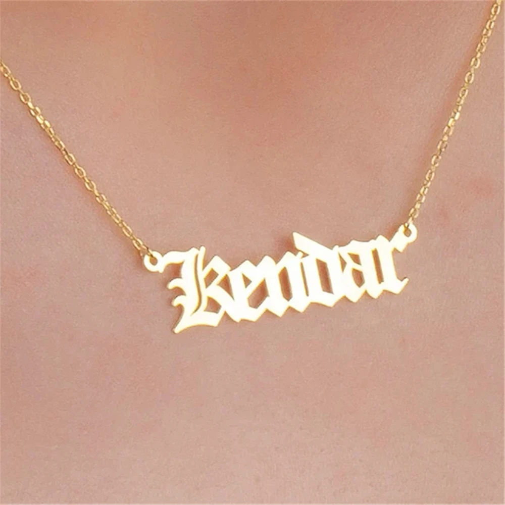 

Customized Old English Name Necklace for Women Gold Color Stainless Steel Nameplate Choker Collar Necklaces Christma Gifts