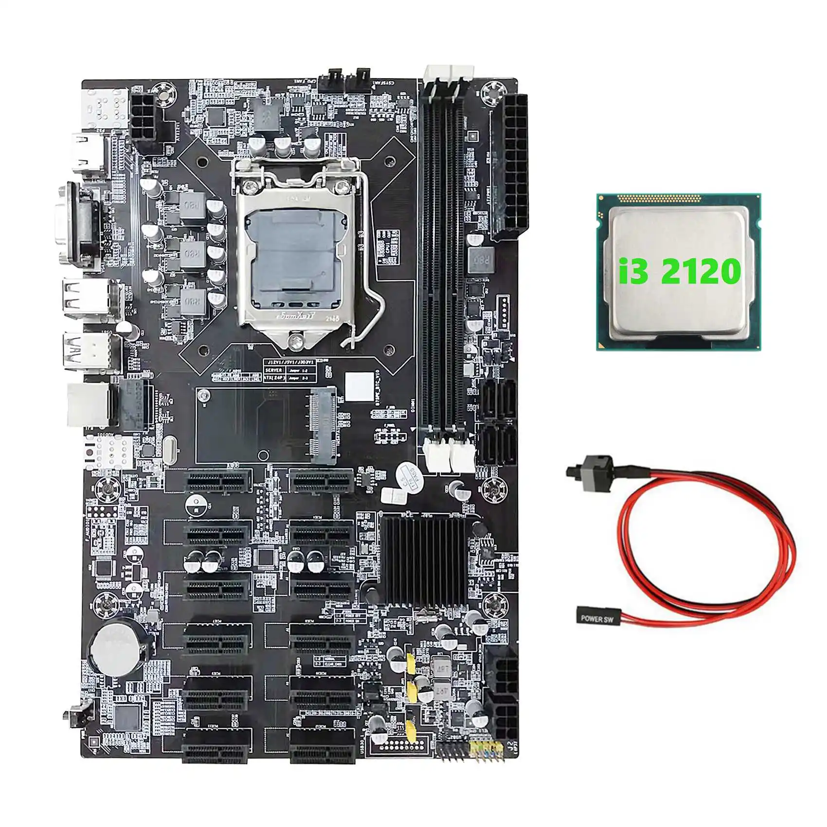 B75 12 PCIE ETH Mining Motherboard+I3 2120 CPU+Switch Cable LGA1155 MSATA USB3.0 SATA3.0 DDR3 B75 BTC Miner Motherboard