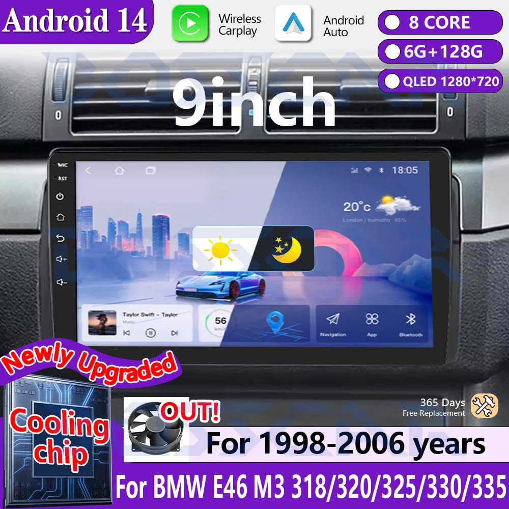 Фото BOSSCAR Android 13 CarPlay Android авто радио для BMW E46 M3 318/320/325/330/335 4G автомобильный мультимедийный GPS 2din авторадио №1