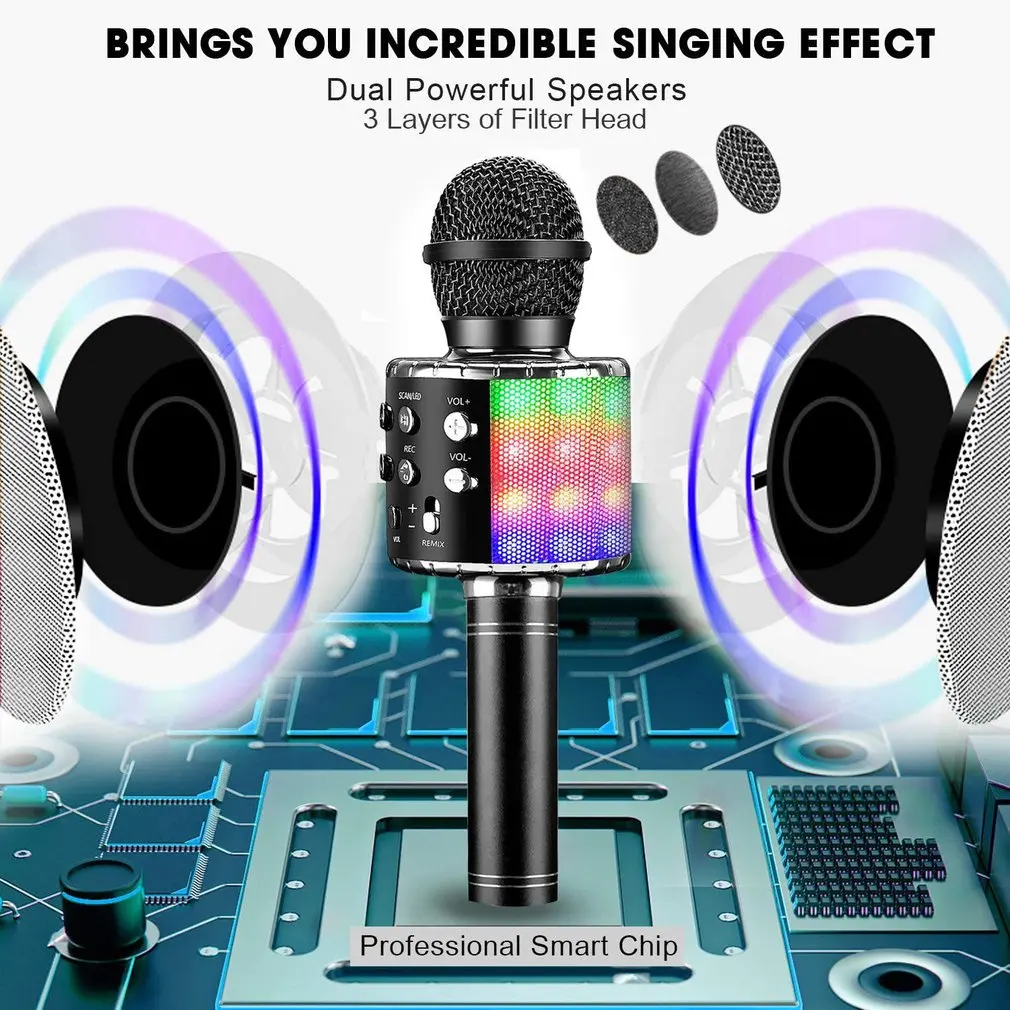 Karaoke Handheld Microphone Bluetooth Portable Wireless Home Singing Machine Speaker Record for Kids Condenser Microfone images - 6