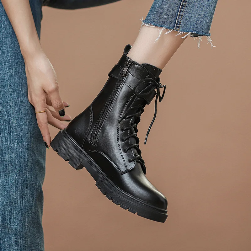 short Boots Women's New Boots Thick-soled Women's Boots Spring and Autumn Single Boots Black British Boots Wind Ankle Boots