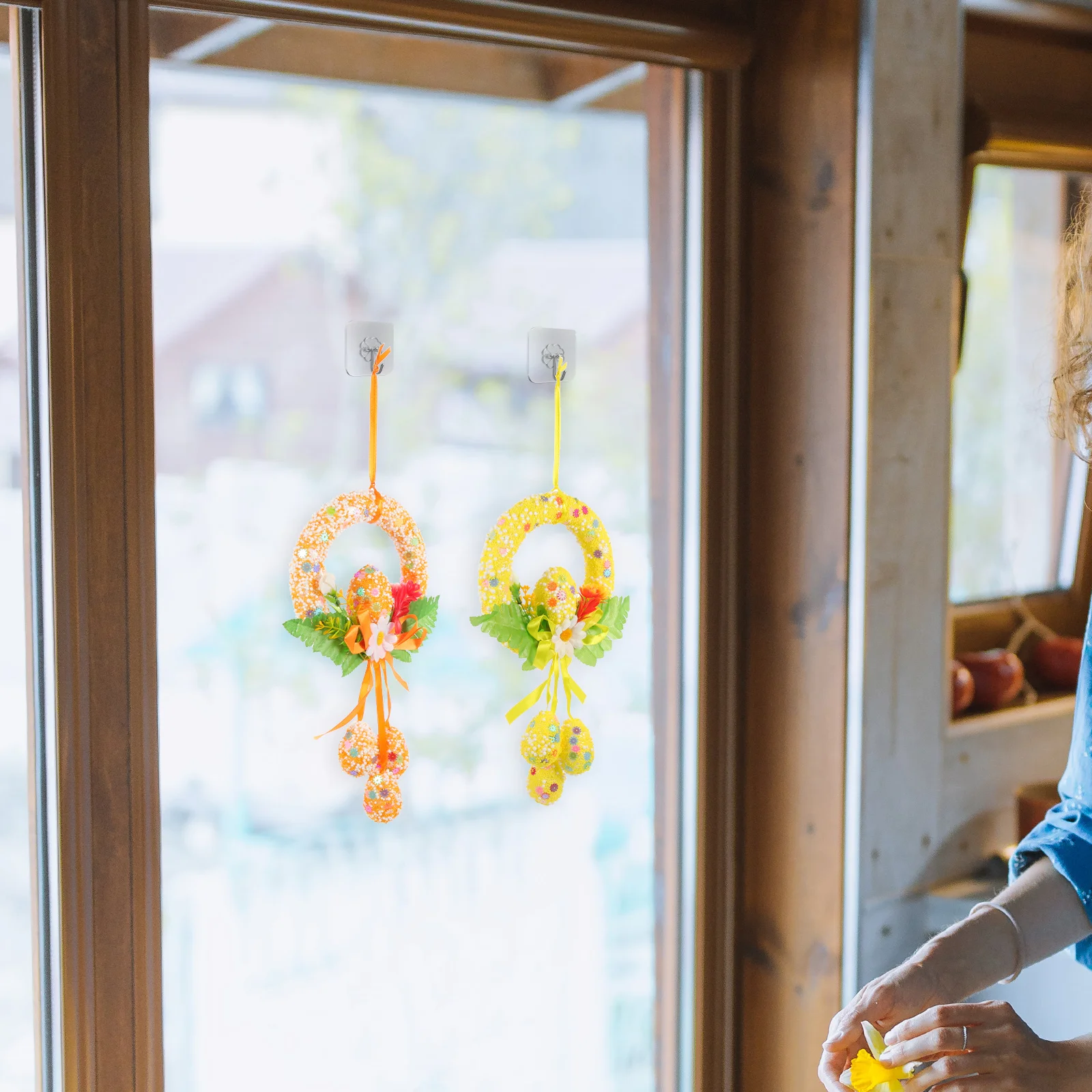 

2 Pcs Easter Mini Ornaments Easter Front Door Sign Bunny Decor Front Door Wreath House Gifts Egg Garland The Sign Wall Pediments