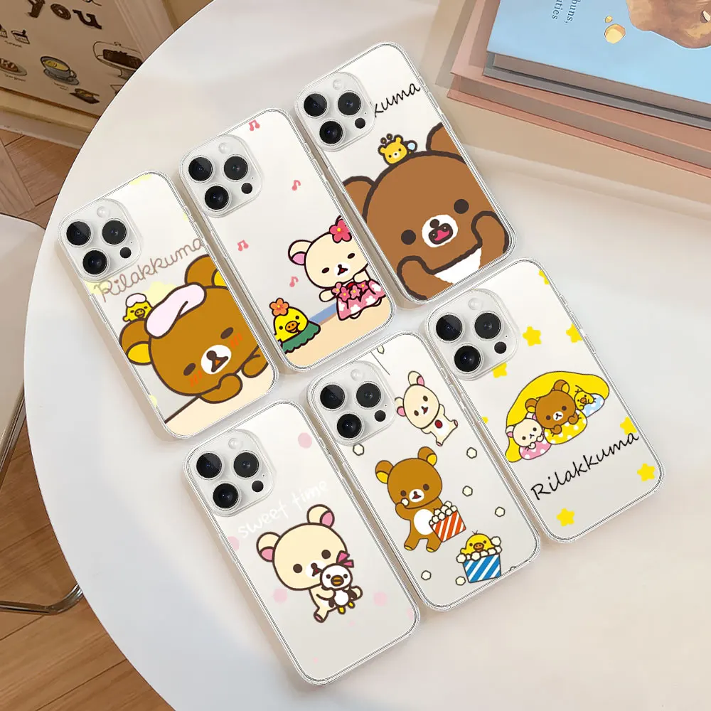 Phone Case for iPhone 11 12 13 14 15 16 Max Pro Plus Transparent Soft Shell MINISO R-Rilakkuma Cute Bear