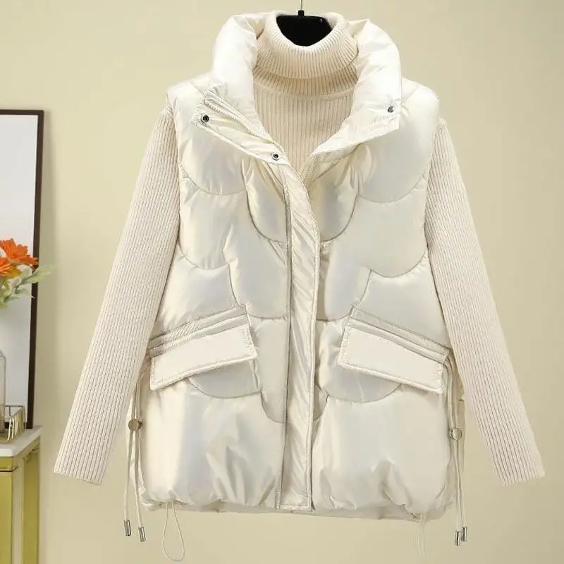Shiny Wash-free Down Cotton Vest Women's Winter New Fashion All-match Outer Wear Vest Stand Collar Jacket Vest