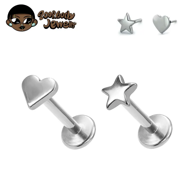 

ASTM F136 Titanium Heart Threadless Push Pin Piercing 16G Star Pin end Threadless Ear Cartilage Helix Tragus Stud Body Piercing