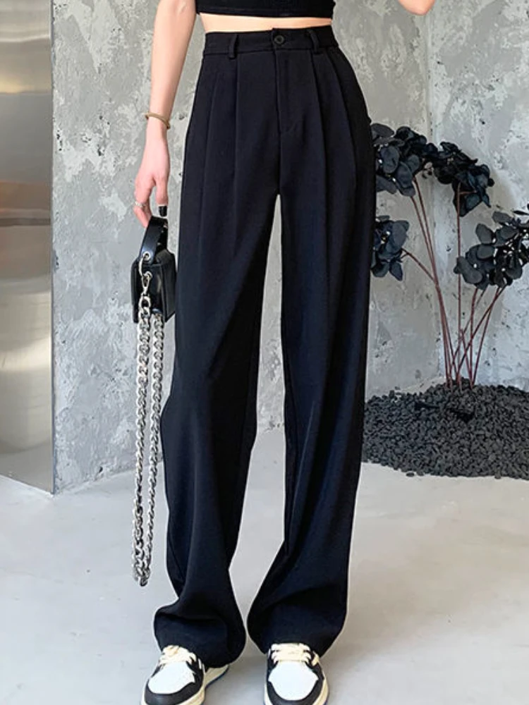 

Fashion Wide Leg Tailored Trousers High Waist Loose Casual Straight Black Pants Office Ladies Pantalones Palazzo Classic Bottoms