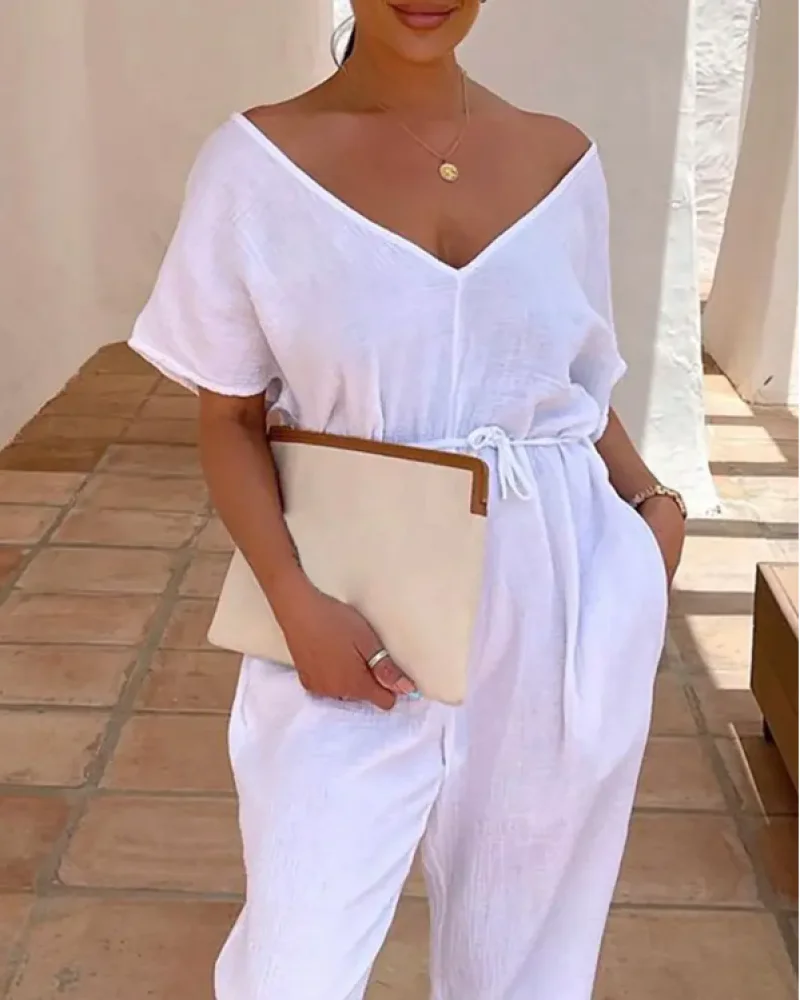 Casual Loose Bodysuit Fashion Elegant Daily Club Party Streetwear Summer Woman Jumpsuit Pocket Design Short Sleeve Playsuit