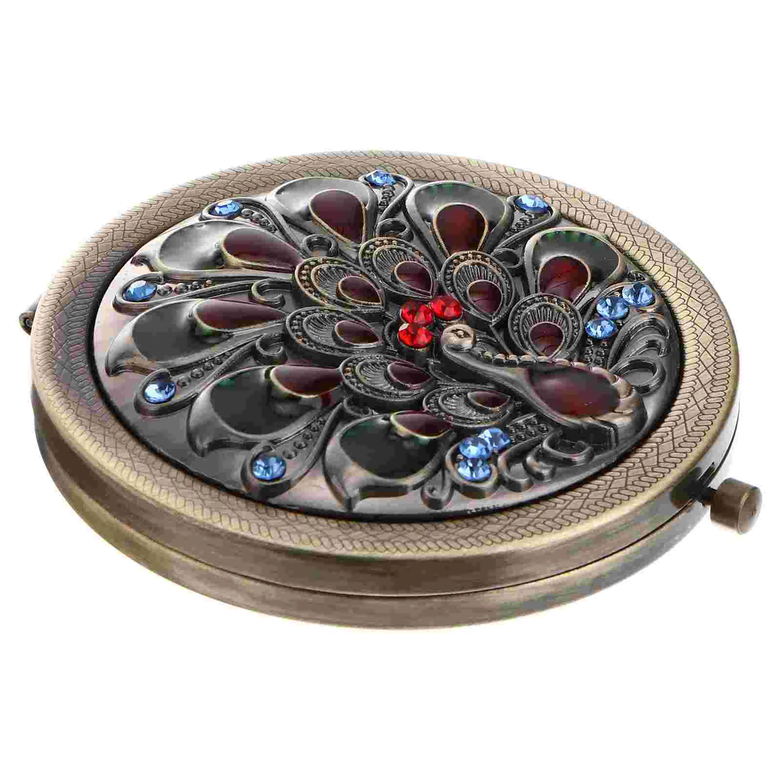 

1PC Pocket Mirror Round Crystal Portable Vintage Folding Makeup Mirrors Double-sided Mirror for Girls