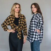 2022 vintage checked plaid shirt cotton blouse womens long sleeve casual loose tops front pocket woman tops button up shirt