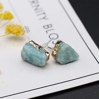 a pair natural amazonites earrings golden plating natural agate stone earrings for making diy jewerly wholesale 14x20mm