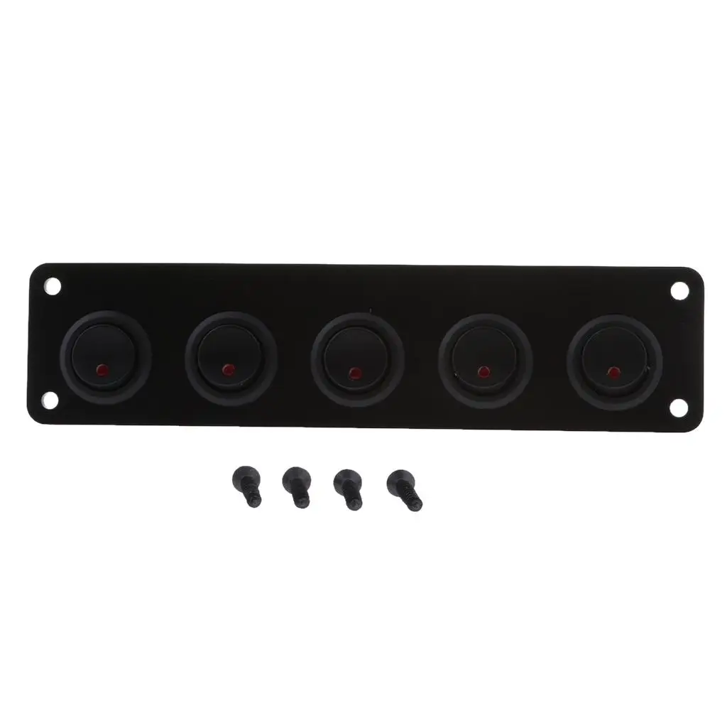 

5-Gang Round ON/OFF Rocker Toggle Switch Panel LED Light 12V