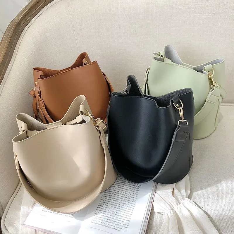 

Women Shoulder Crossbody Bag 2piece/set Fashion Designer Pu Leather Women's Handbags Good Casual Ladies Tote Female Black Bucket