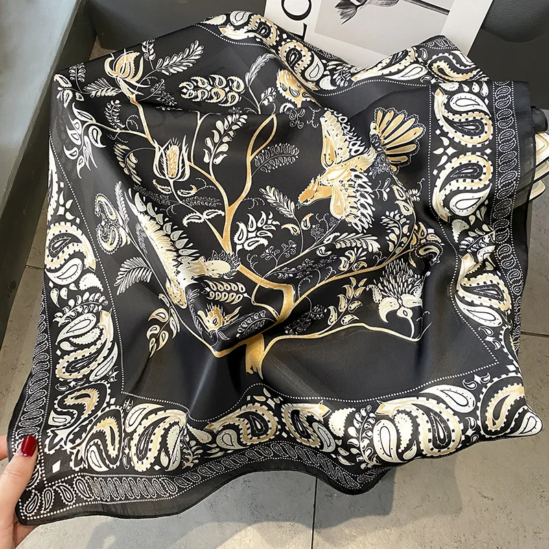 

Retro cashew flower black gold summer thin 70*70cm silk square scarf scarf female Silk Scarves Fashion Beach Headscarf bandanna