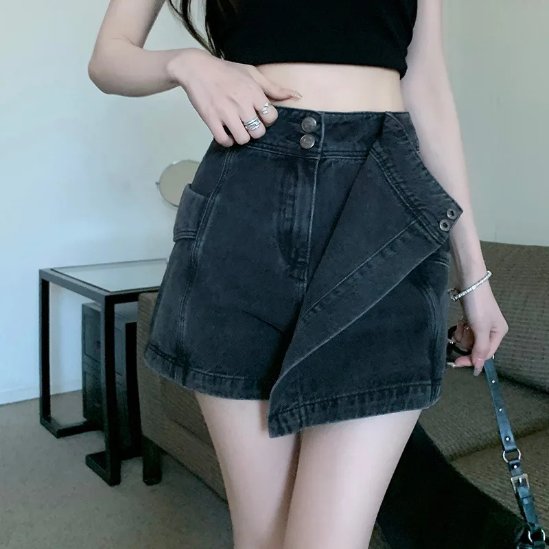Korean Fashion Irregular Denim Skirt Pants Ladies Summer Small High Waist A-line Skirt Spicy Girls Retro Slim Hip Skirt Women