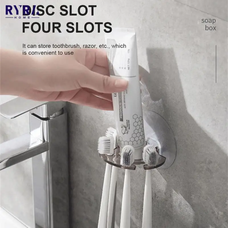 

Wall Mount Toothpaste Dispenser Beard Shaver Storage Rack Self-adhesive Toothbrush Holder Bathroom Accessories Bathroom Shelves