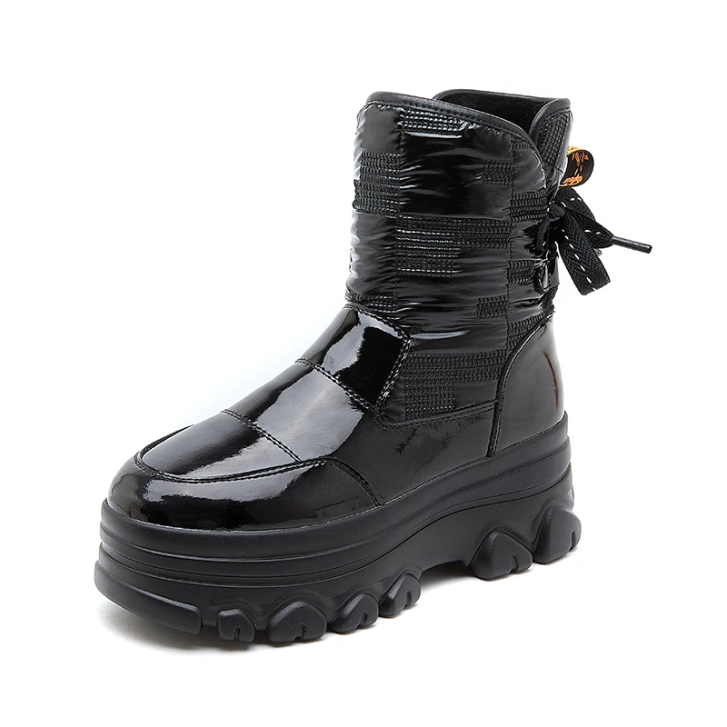 

Mid Calf Winter Snow Boots for Women Genuine Leather Wedge Platform Sport Boots Girls Lace Up White Shoes Female Fashion 2023