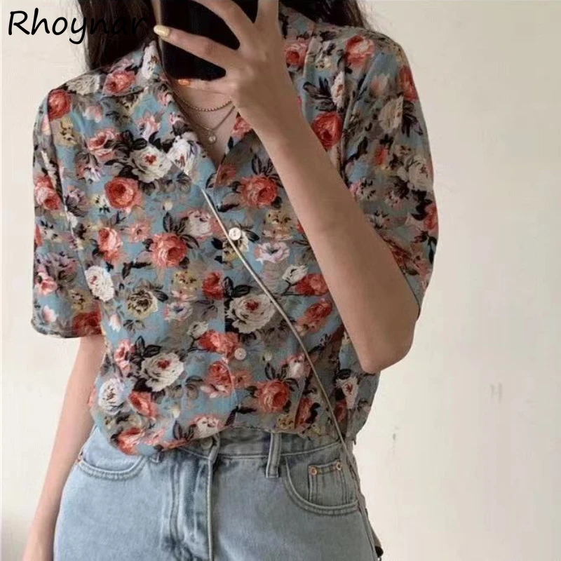 

Shirts Women Summer Floral Sweet Fashion High Street Retro Japanese Style Harajuku Loose Office Casual All-match Chic Popular