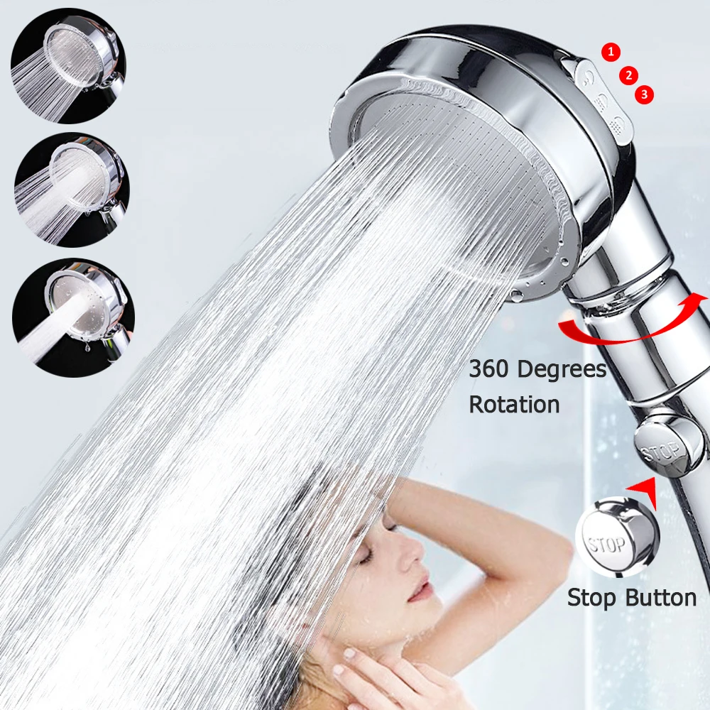 

360 Degrees Rotating High Pressure Shower Head 3 Modes Large Flow Water Saving Spray Nozzle Massage Rainfall Bathroom Shower