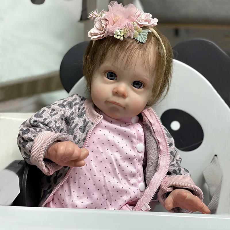 

Blrags 55CM Bebe Doll Reborn Toddler Maggi In Brown Rooted Hair Soft Touch 3D Skin with Visible Veins High Quality Art Doll