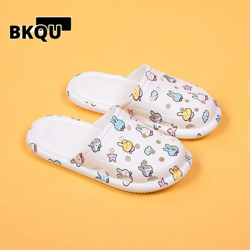 

Шлепанцы BKQU Женские повседневные, летние пляжные тапочки, сланцы, мультяшный кролик, домашние сандалии на толстой подошве для женщин, 2022