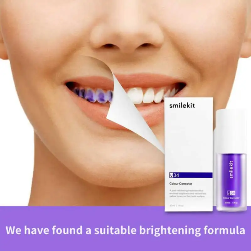 

V34 Teeth Whitening Mousse Toothpaste Purple Bottled Press Refreshes Breath Whitens Teeth Stains Stains Removal Dental Cleansing