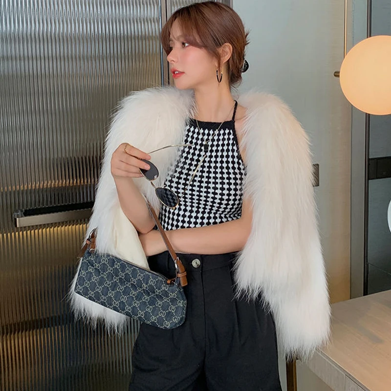 Women's Fashion Solid Faux Fur Coat Loose Temperament Casual Ladies Long Sleeve Warm Outerwear Winter Thick Short Fur Jacket New