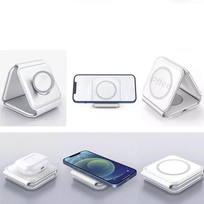 Pffee 3in1 15W Wireless Charger For Apple iPhone Watch Carregador Sem Fio Fast Charging Magnetic Dock Station For iWatch AirPods