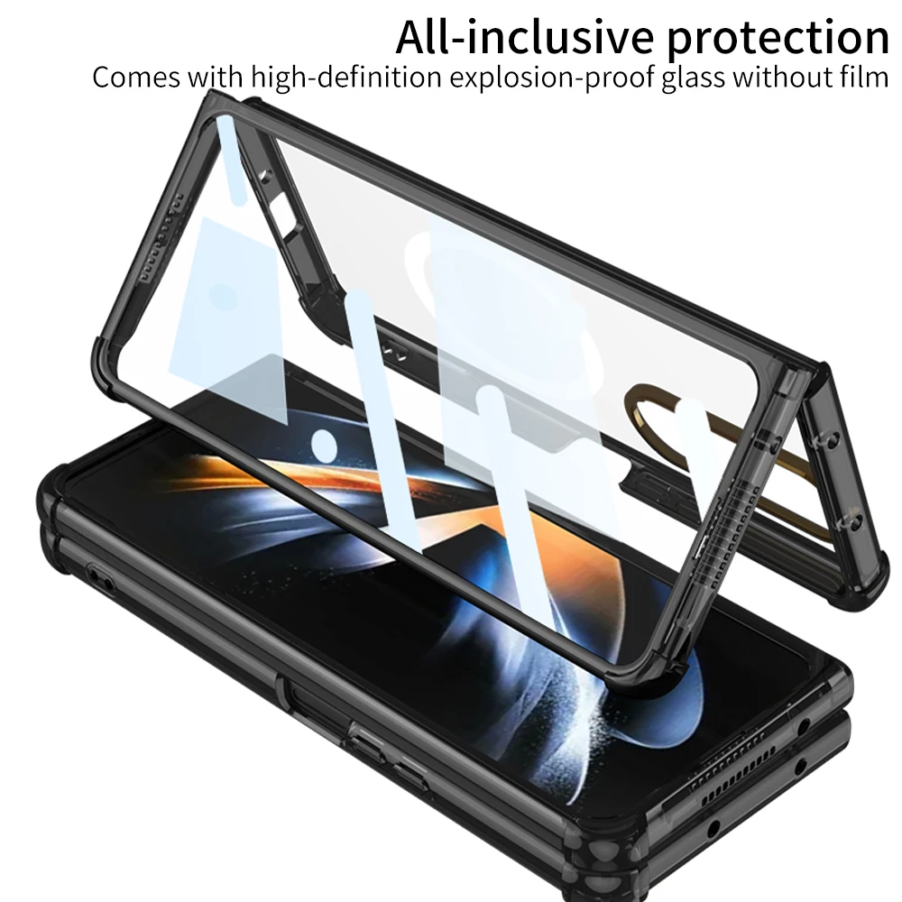 Suitable for Samsung z fold4 film integrated, solid color magnetic ring, and wireless charging creative protective cover