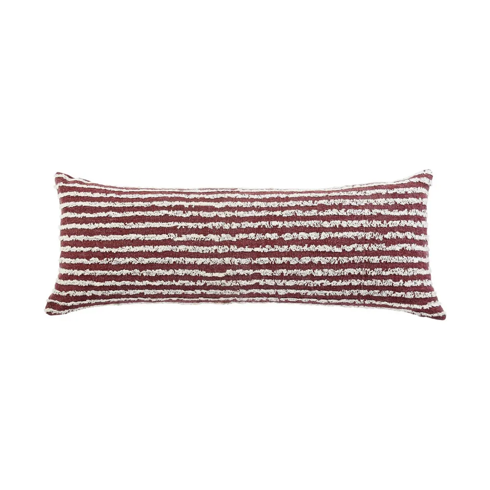 

14" x 36" Hand-stitched Red/ White Stripe Organic Cotton Pillow Cover