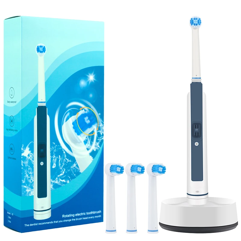 Enlarge Rotary Electric Toothbrush with Base Rechargeable Dental Automatic High Frequency Vibration Tartar Stains Remove Teeth Whitening