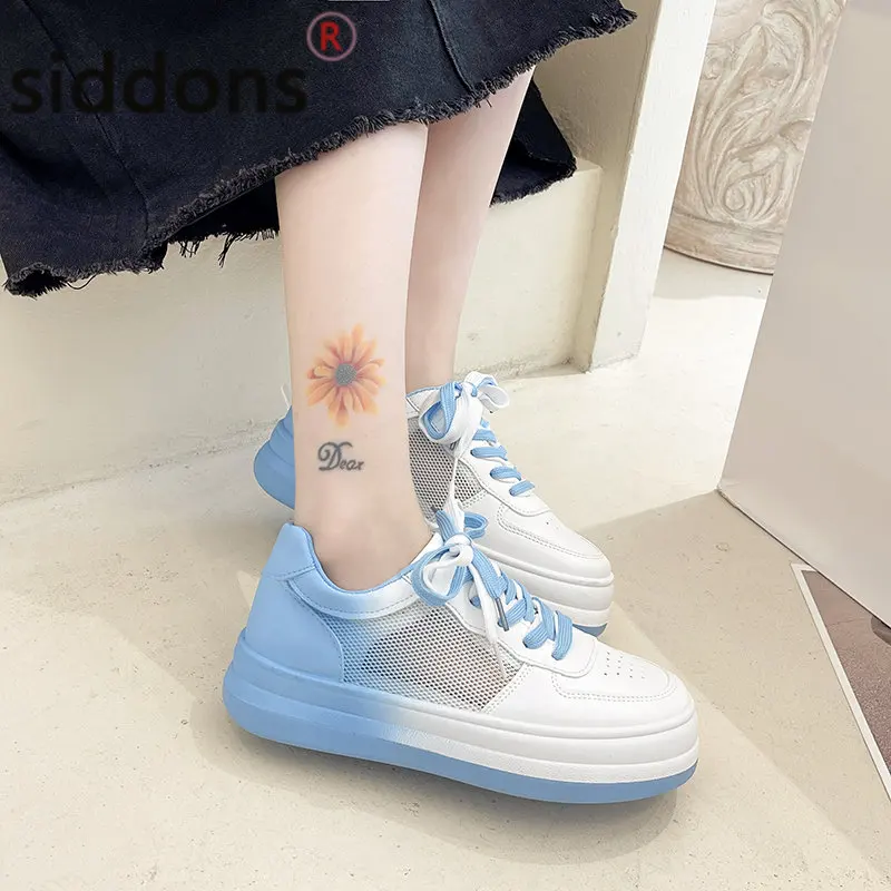 

Sky blue thick soled women's vulcanized shoes outdoor leisure sports shoes 2023 summer women's mesh sports shoes