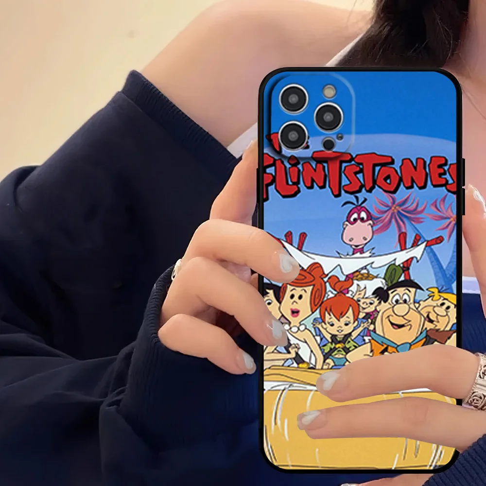 Cartoon The F-Flintstones Phone Case For iPhone 16 11 12 13 14 15 Pro Max Plus Black Soft Shell