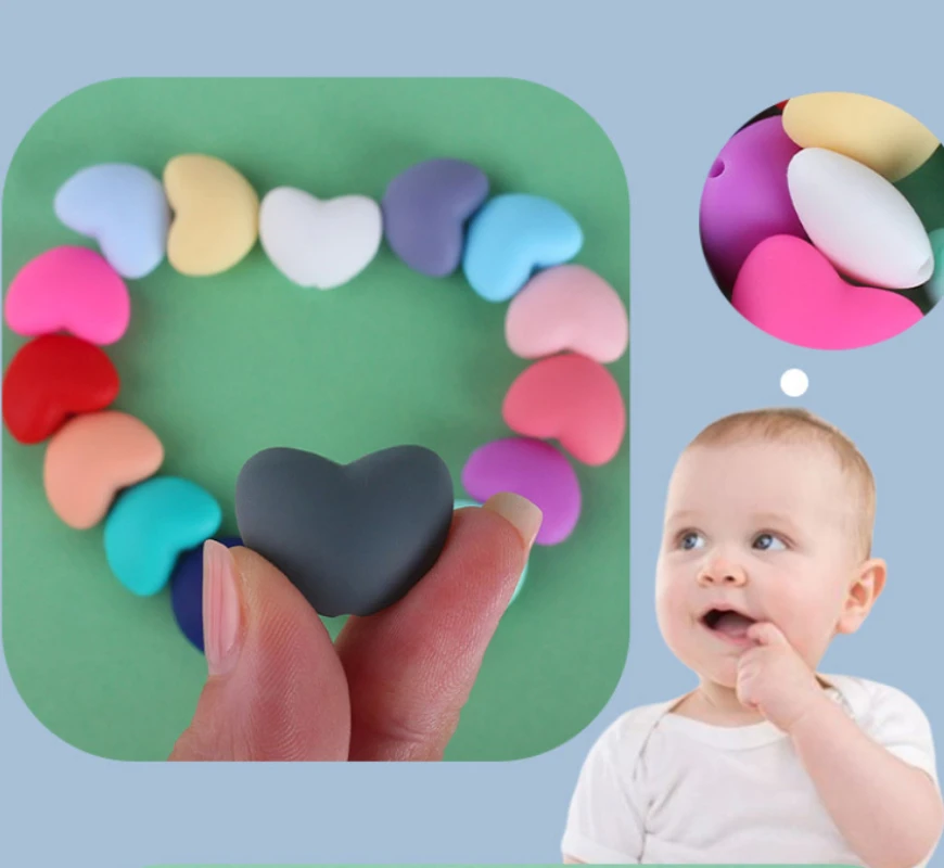 

5pcs Food Grade Silicone Beads Rodent Baby Chewable Silicone Teether Heart shaped Beads DIY Jewelry Pacifier Chain Gift BPA Free