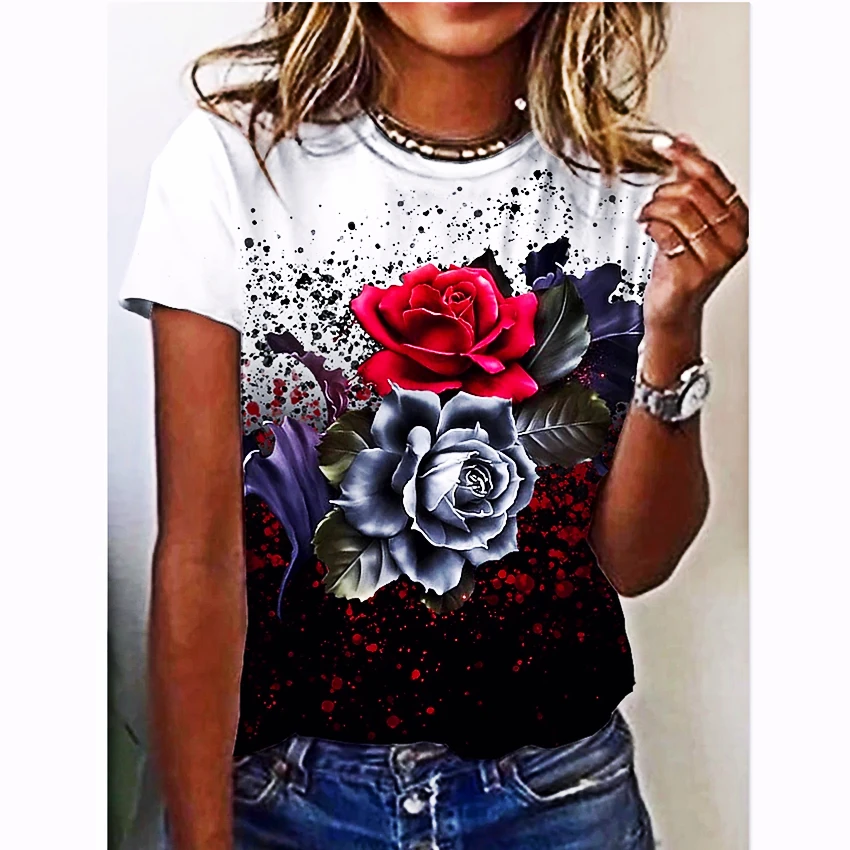 

3d Sunflower Women's Floral Print T-shirts, Round Neck T-shirts and Floral Print,women T-shirt