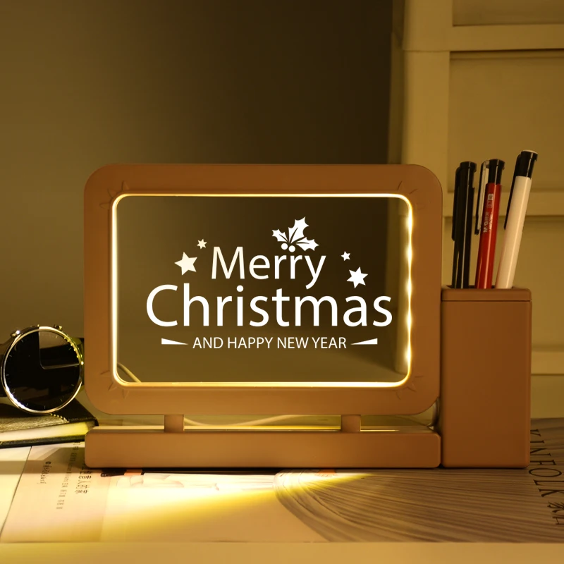 

3D Night Light with Pencil Holder DIY Luminous Message Board Acrylic Led Sleep Night Light Kids Happy Birthday Christmas Gifts