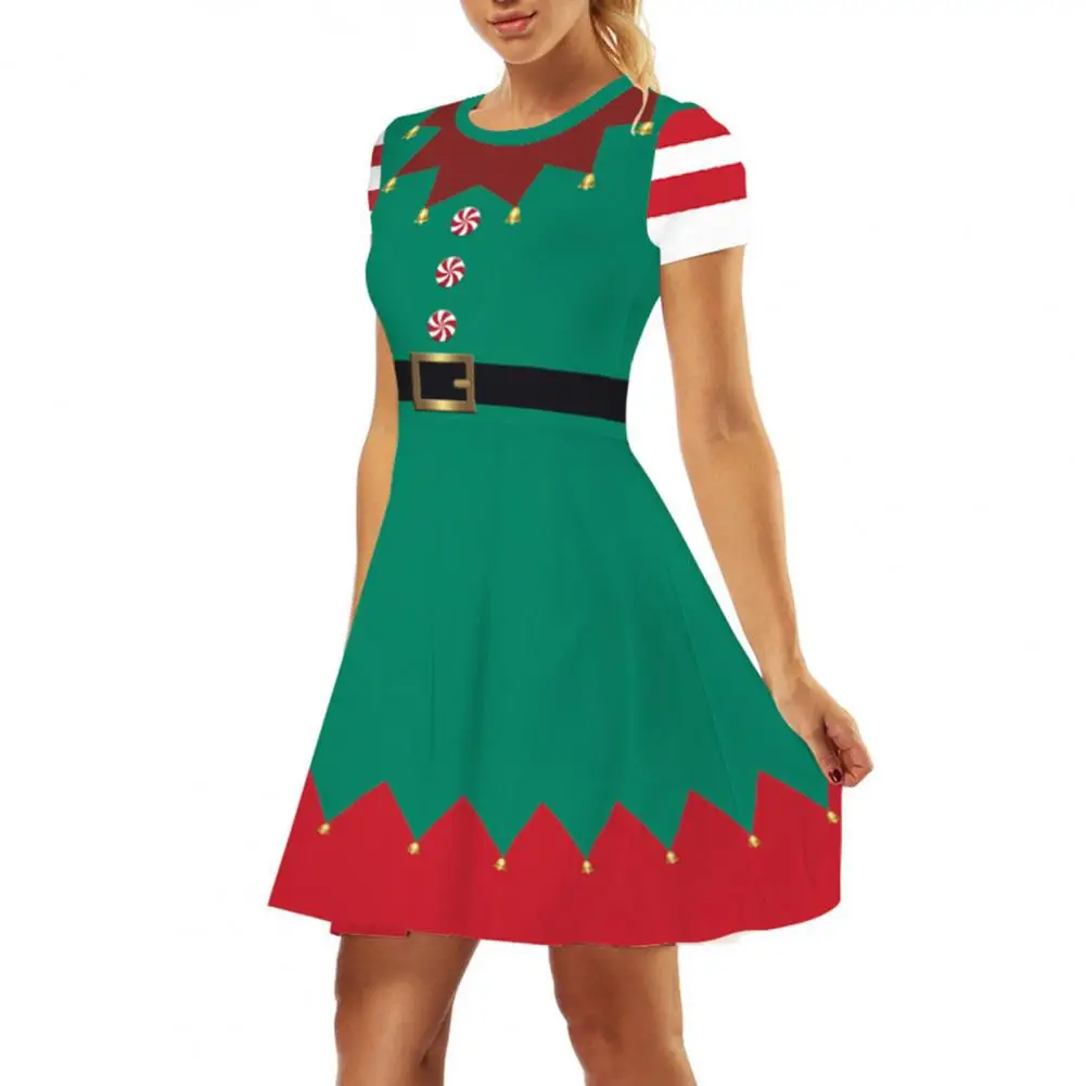 

Женское короткое платье с круглым вырезом, коротким рукавом и высокой талией