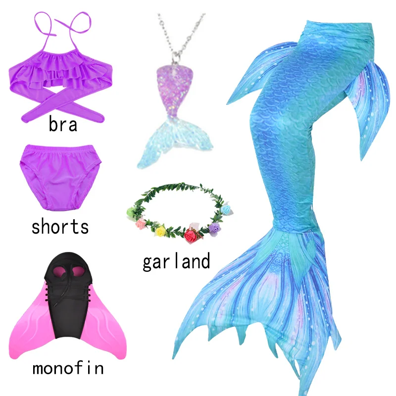 

Girls Mermaid Tails Swimming Dresses Cosplay Costume Beach Clothes Child Swimsuit Kids Swimmable With Monofin