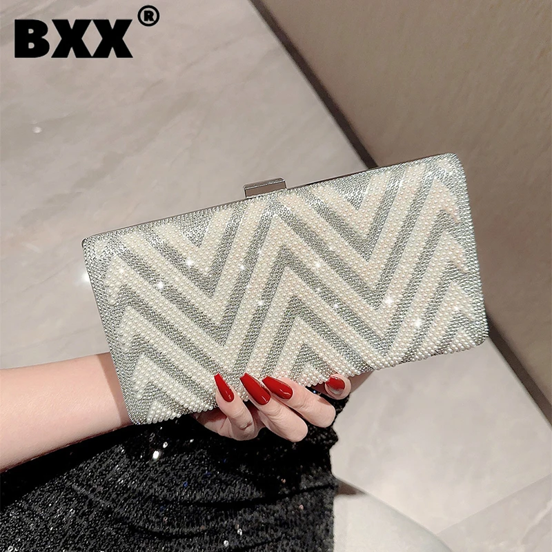 

[BXX] New Fashion Pearl Diamond Handbag For Women Dinner Party Bag Mobile Chain Crossbody Protable Bags Female 2023 8AB452