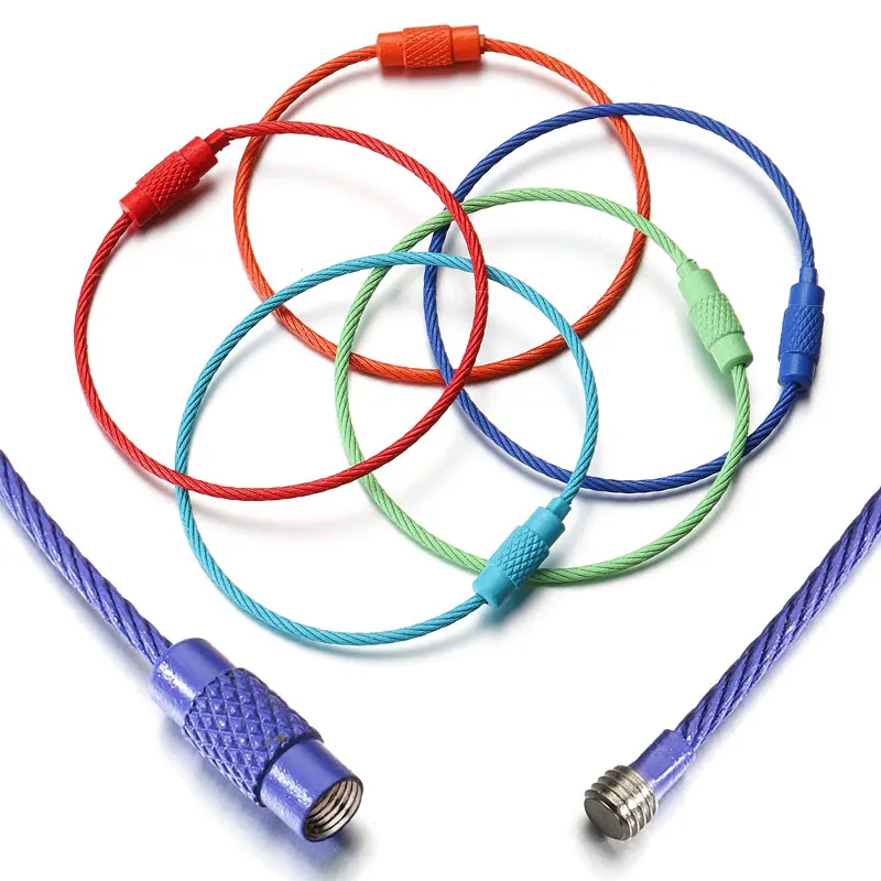 

10pcs Stainless Steel Wire Keychain Ring 15cm Length Keychain Tag Rope Keyring Cable Loop Screw Lock Gadget Ring Tool