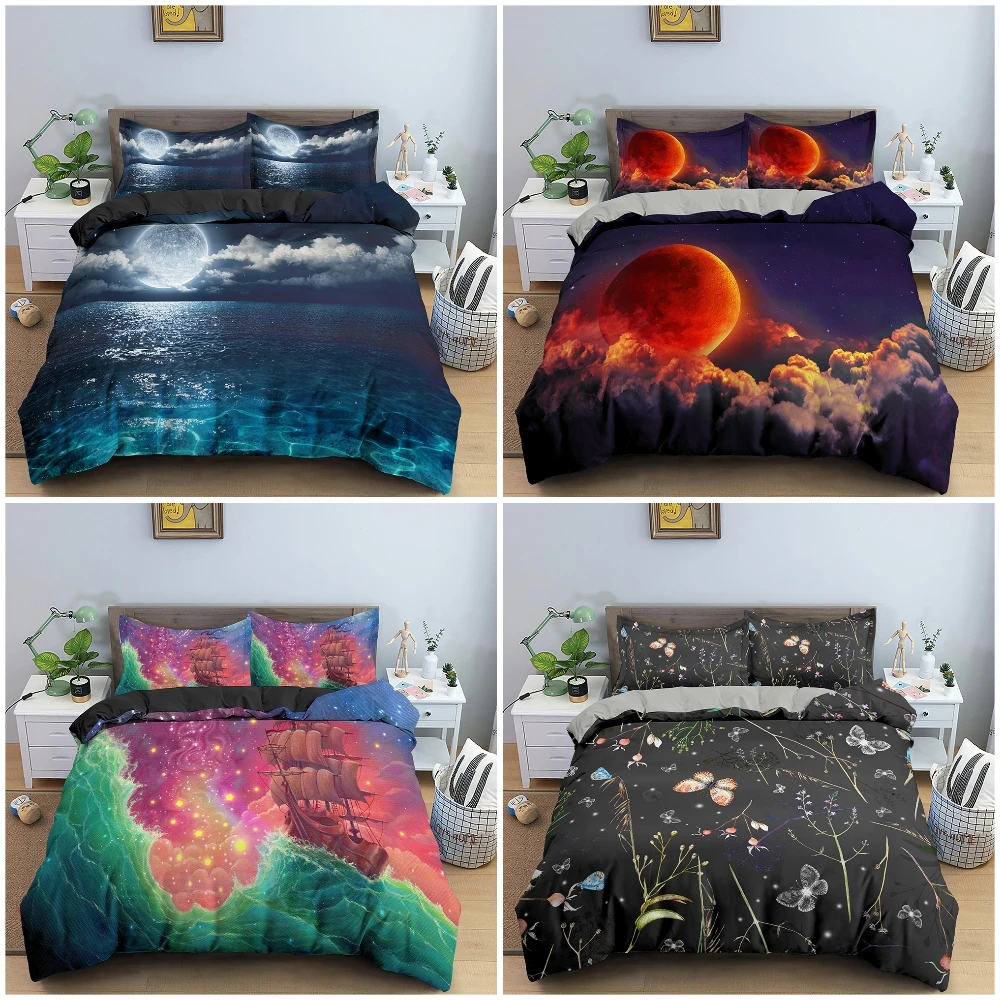 

Natural Scenery Duvet Cover Set 3D Moonlight Shadow Bedding Set Queen King Size Comforter Cover With Pillowcase Home Textiles
