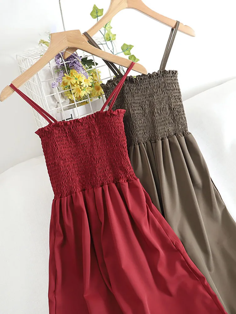 Women Sexy Suspenders Backless Jumpsuits Sleeveless Pocket Ruffles Bodycon Casual Wide Leg Pants Solid Color Ladies New Overalls