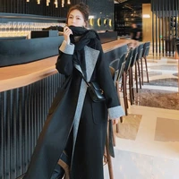 winter england style blend coat lapel big sashes autumn warm thick loose casual overcoat knee length long jackets streetwears