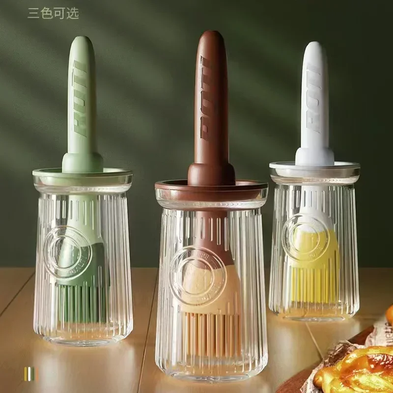 

1 Set 200ml Kitchen Oil Brush Bottle Heat-resistant Kitchen Tool Oil Brush Bottle Set for Picnic