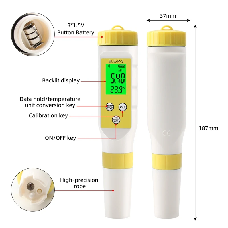 

Temp PH Meter Blue Tooth Online Monitor Drinking Water Quality Acidity Tester APP Control For Laboratory Aquarium