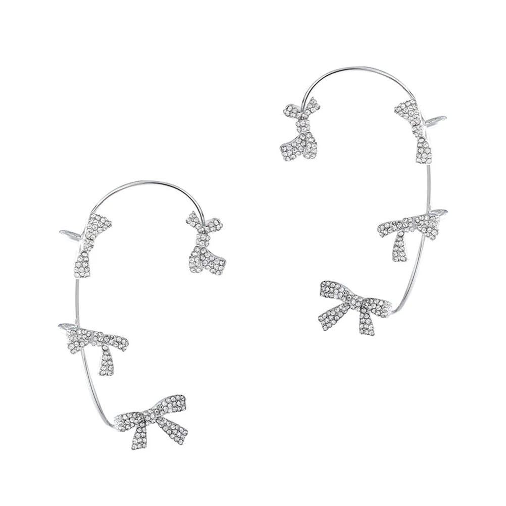 

1 Pair Rhinestones Bow Earring Ear Cuff Crystal Bowknot Ear Hook for Girls