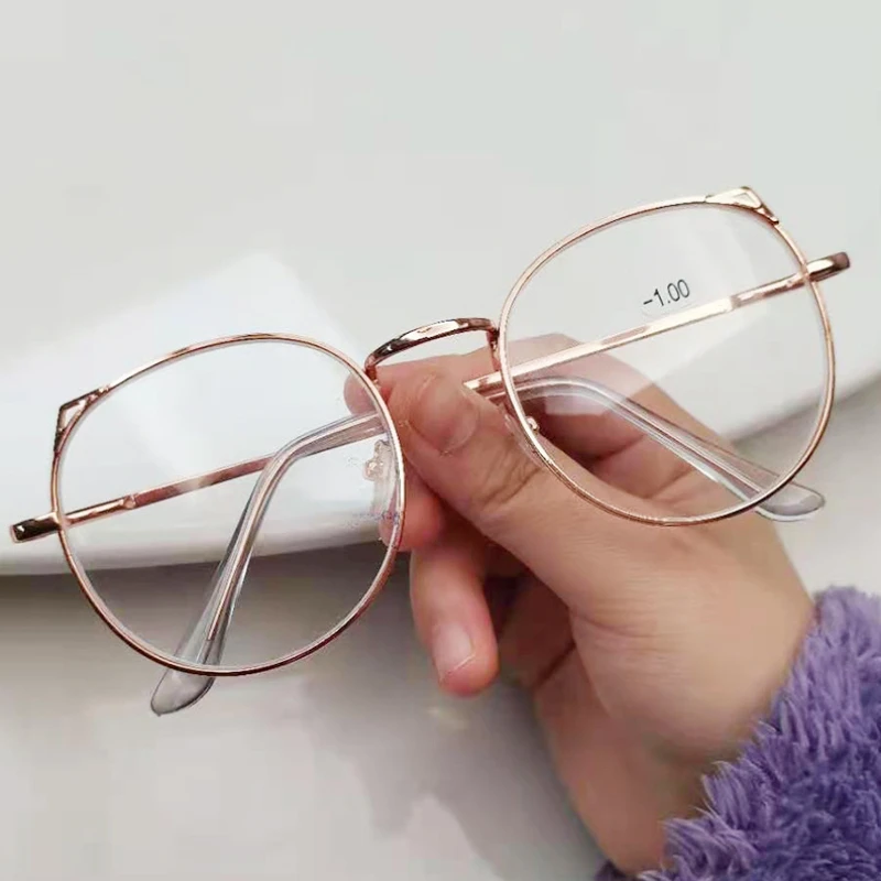 Очки для близорукости женские милые очки кошачий глаз в металлической оправе