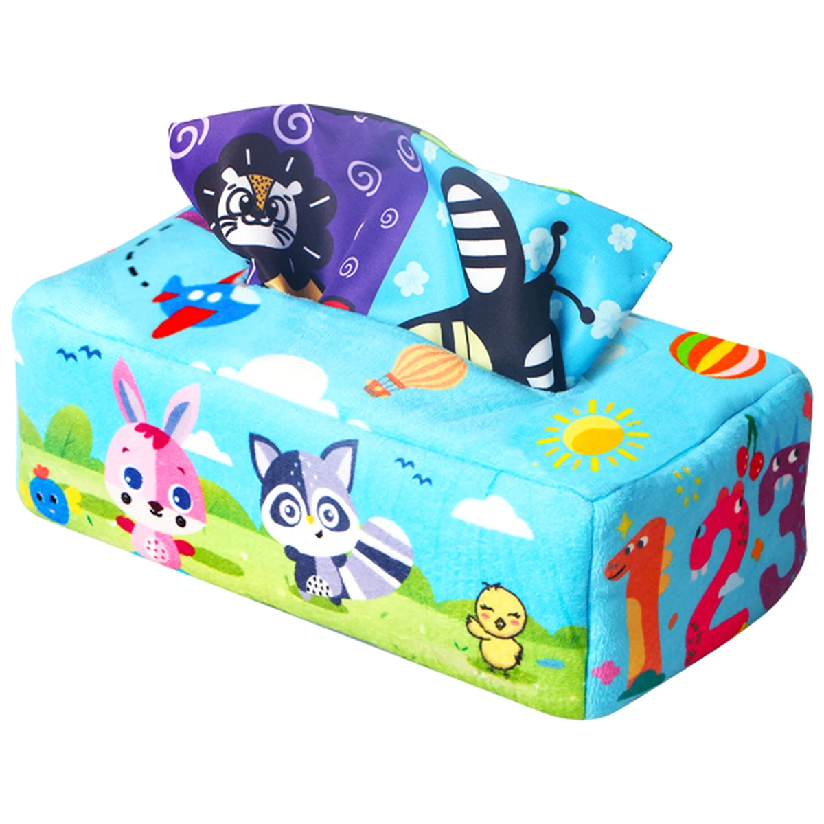 

Baby Tissue Box Toy with 3 Crinkle Papers and 8 Colorful Scarves Magic Tissue Box Sensory Development Toy for Infants Toddlers